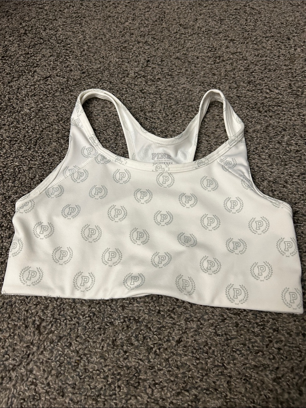 PINK Victoria's Secret White Logo Racerback Sports Bra